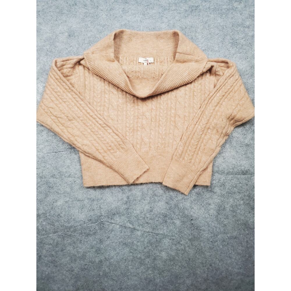 NWT Entro Women's Large Off Shoulder Cropped Tan Cable Knit Sweater